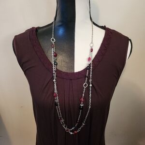 NWT christopher & banks, silver tone layered beaded adjustable necklace